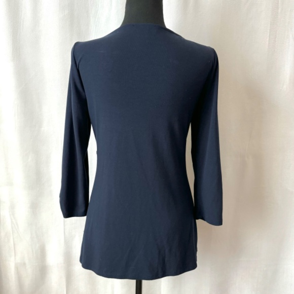 WHBM Long Sleeve Top Beaded Front Navy Blue Ruching Size S - Picture 3 of 4
